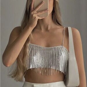 Zara silver and rhinestone fringe crop top blogger favorite